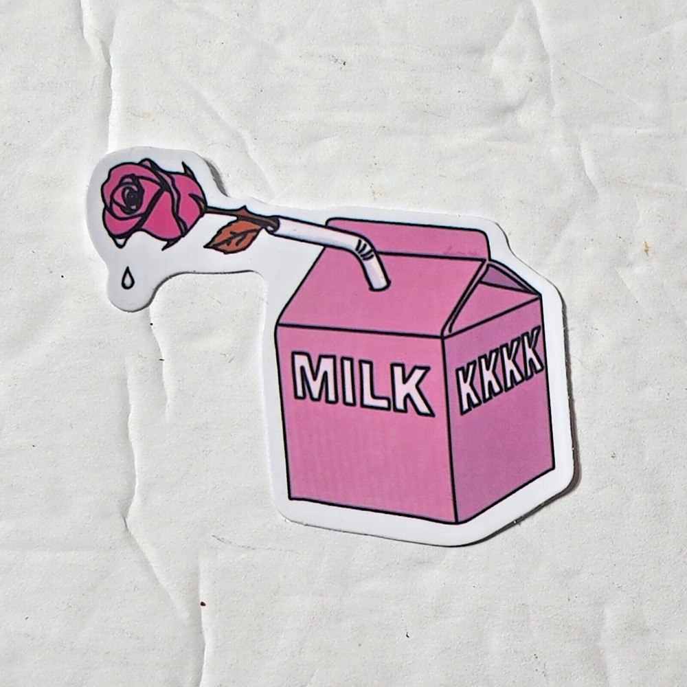 Milk Carton Rose Flower Sticker Pink Vinyl Decal Aesthetic 2.25" x 1.5" New